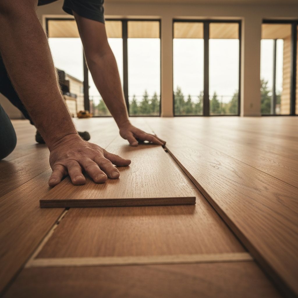 Professional hardwood flooring installation in progress